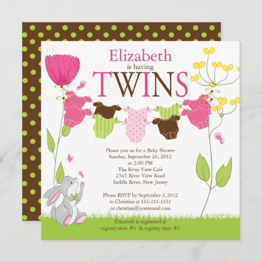 かわいい物干しのマルチベビーシャワー招待状 招待状 (正面/裏面)