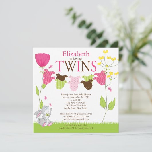 かわいい物干しのマルチベビーシャワー招待状 招待状 (スタンド正面)