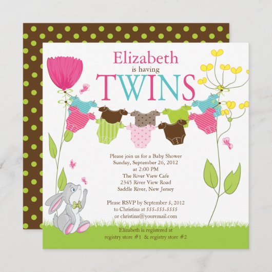 かわいい物干しのマルチベビーシャワー招待状 招待状 (正面/裏面)