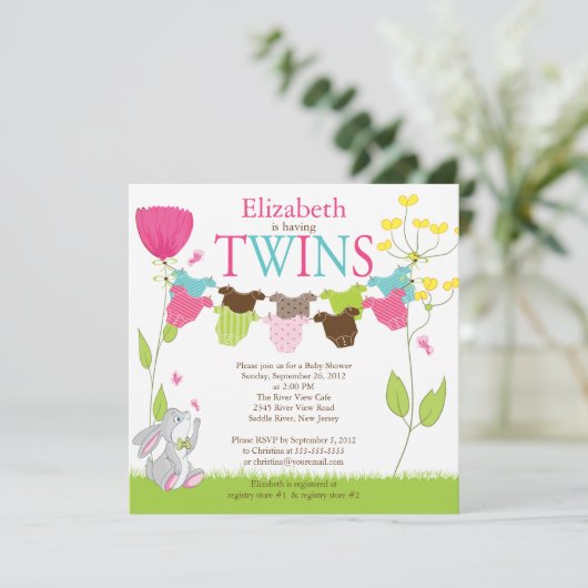 かわいい物干しのマルチベビーシャワー招待状 招待状 (スタンド正面)