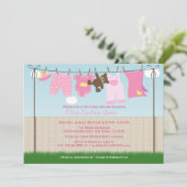 かわいい物干しベビーガールモダンベビーシャワー 招待状 (スタンド正面)