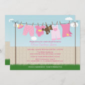 かわいい物干しベビーガールモダンベビーシャワー 招待状 (正面/裏面)