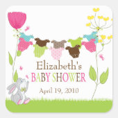 かわいい物干しベビーガール赤ちゃんシャワーシール スクエアシール (正面)