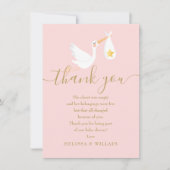 かわいい特別配送ピンク色の赤ちゃんシャワー サンキューカード (正面)