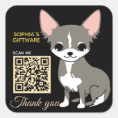 かわいい犬ありがとう動物QRコード スクエアシール (正面)