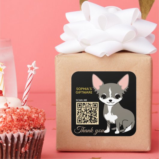 かわいい犬ありがとう動物QRコード スクエアシール (パーティー)