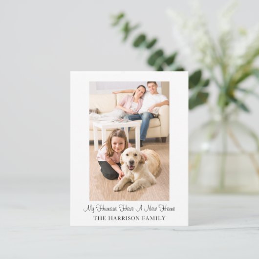 かわいい犬おもしろいの新しい住所の引越し告知 ポストカード (スタンド正面)