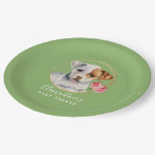 かわいい犬および花|の春のベビーシャワー ペーパープレート (アングル)