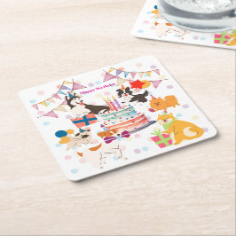 かわいい犬がいっぱい♡ピンクのバースデーパーティー  スクエアペーパーコースター