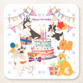 かわいい犬がいっぱい♡ピンクのバースデーパーティー  スクエアペーパーコースター (正面)