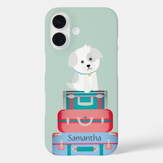 かわいい犬がスーツケースの上に座っています オーダーメイド Case-Mate iPhoneケース (裏面)