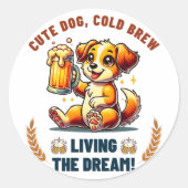 かわいい犬がビールを飲む|過去記事 ラウンドシール (正面)