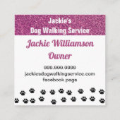 かわいい犬がボーンズピンクのグリッターペットサービス スクエア名刺 (裏面)
