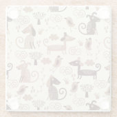 かわいい犬が付いているパターン ガラスコースター (裏面)