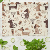 かわいい犬が付いているパターン キッチンタオル (折り畳み)