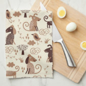 かわいい犬が付いているパターン キッチンタオル (四つ折り)