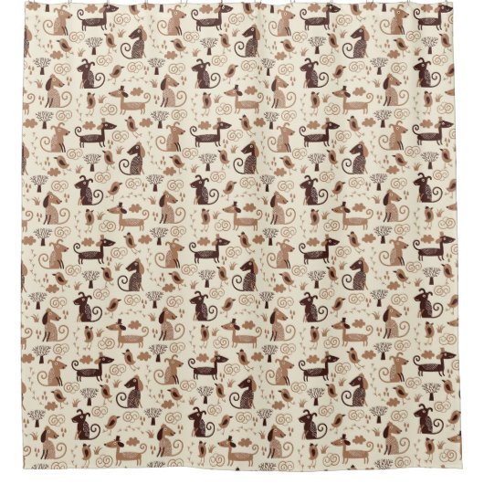 かわいい犬が付いているパターン シャワーカーテン (正面)