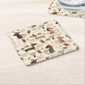 かわいい犬が付いているパターン スクエアペーパーコースター (アングル)