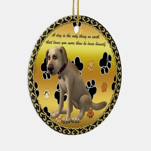 かわいい犬が座って可愛いおもしろい引用文 セラミックオーナメント (右)