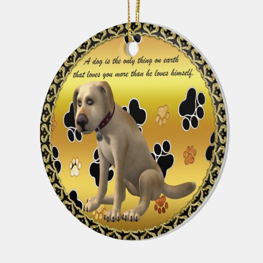 かわいい犬が座って可愛いおもしろい引用文 セラミックオーナメント (左)