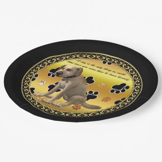 かわいい犬が座って可愛いおもしろい引用文 ペーパープレート (アングル)