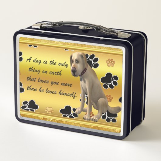 かわいい犬が座って可愛いおもしろい引用文 メタルランチボックス (裏面)