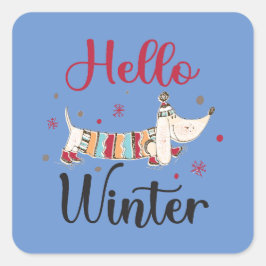 かわいい犬こんにちは冬 スクエアシール