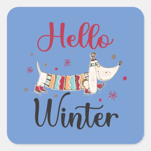 かわいい犬こんにちは冬 スクエアシール (正面)