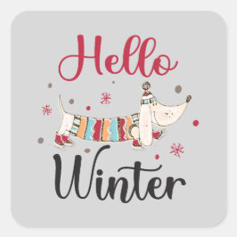 かわいい犬こんにちは冬 スクエアシール