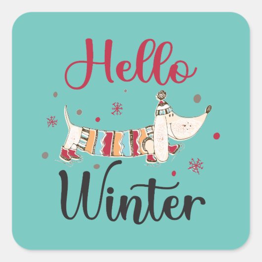 かわいい犬こんにちは冬 スクエアシール (正面)