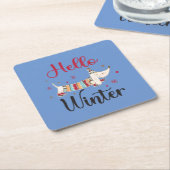 かわいい犬こんにちは冬 スクエアペーパーコースター (アングル)