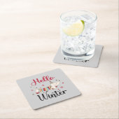 かわいい犬こんにちは冬 スクエアペーパーコースター (インサイチュ)