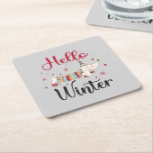 かわいい犬こんにちは冬 スクエアペーパーコースター (アングル)