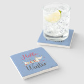 かわいい犬こんにちは冬 ストーンコースター (横)