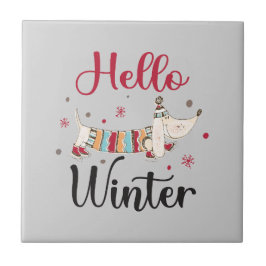 かわいい犬こんにちは冬 タイル