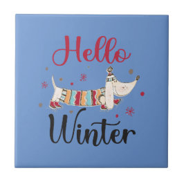 かわいい犬こんにちは冬 タイル