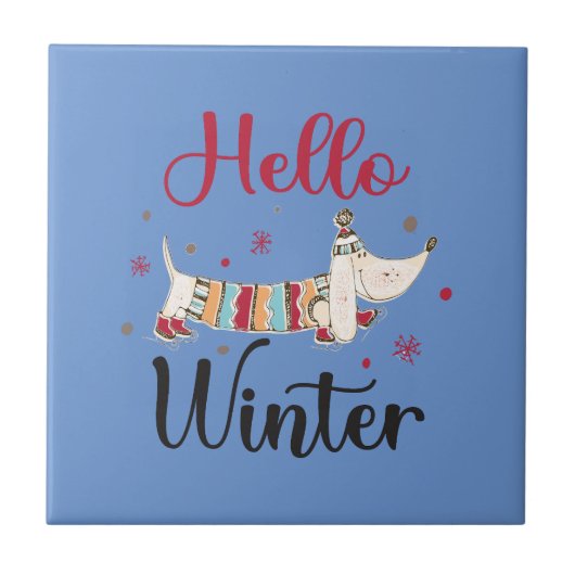 かわいい犬こんにちは冬 タイル (正面)