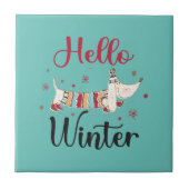 かわいい犬こんにちは冬 タイル (正面)