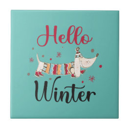 かわいい犬こんにちは冬 タイル