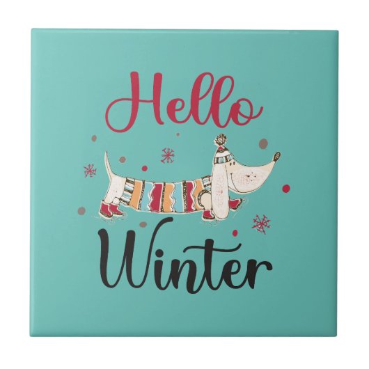 かわいい犬こんにちは冬 タイル (正面)