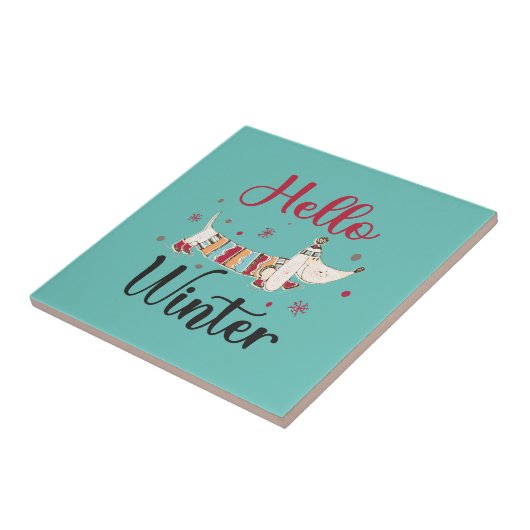 かわいい犬こんにちは冬 タイル (側面)