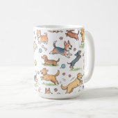 かわいい犬たちがあらゆる場所で遊んでいる コーヒーマグカップ (正面右)