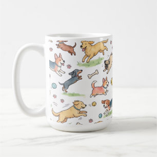 かわいい犬たちがあらゆる場所で遊んでいる コーヒーマグカップ