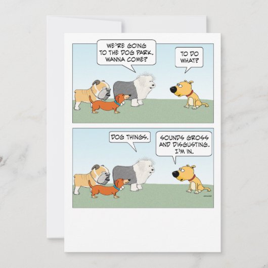 かわいい犬たちがドッグパークへ行く計画を立てている カード (正面)