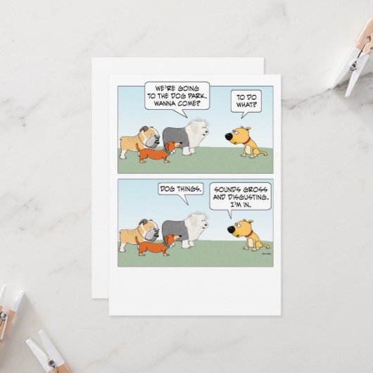 かわいい犬たちがドッグパークへ行く計画を立てている カード (正面/裏面インサイチュ)