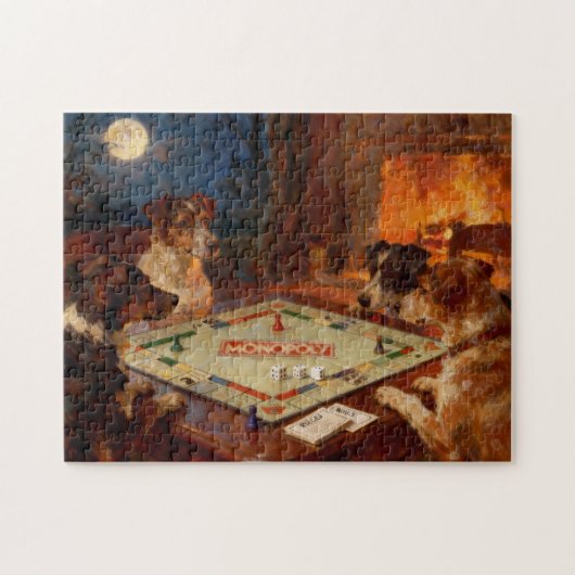 かわいい犬たちがボードゲームで遊ぶ ジグソーパズル (横)