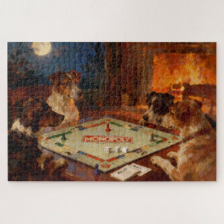 かわいい犬たちがボードゲームで遊んでいる面白いデザイン ジグソーパズル