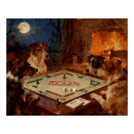 かわいい犬たちがボードゲームで遊んでいる  ポスター