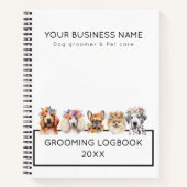 かわいい犬たちと花の王冠、水彩画風の白 ノートブック (正面)