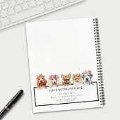 かわいい犬たちと花の王冠、水彩画風の白 ノートブック